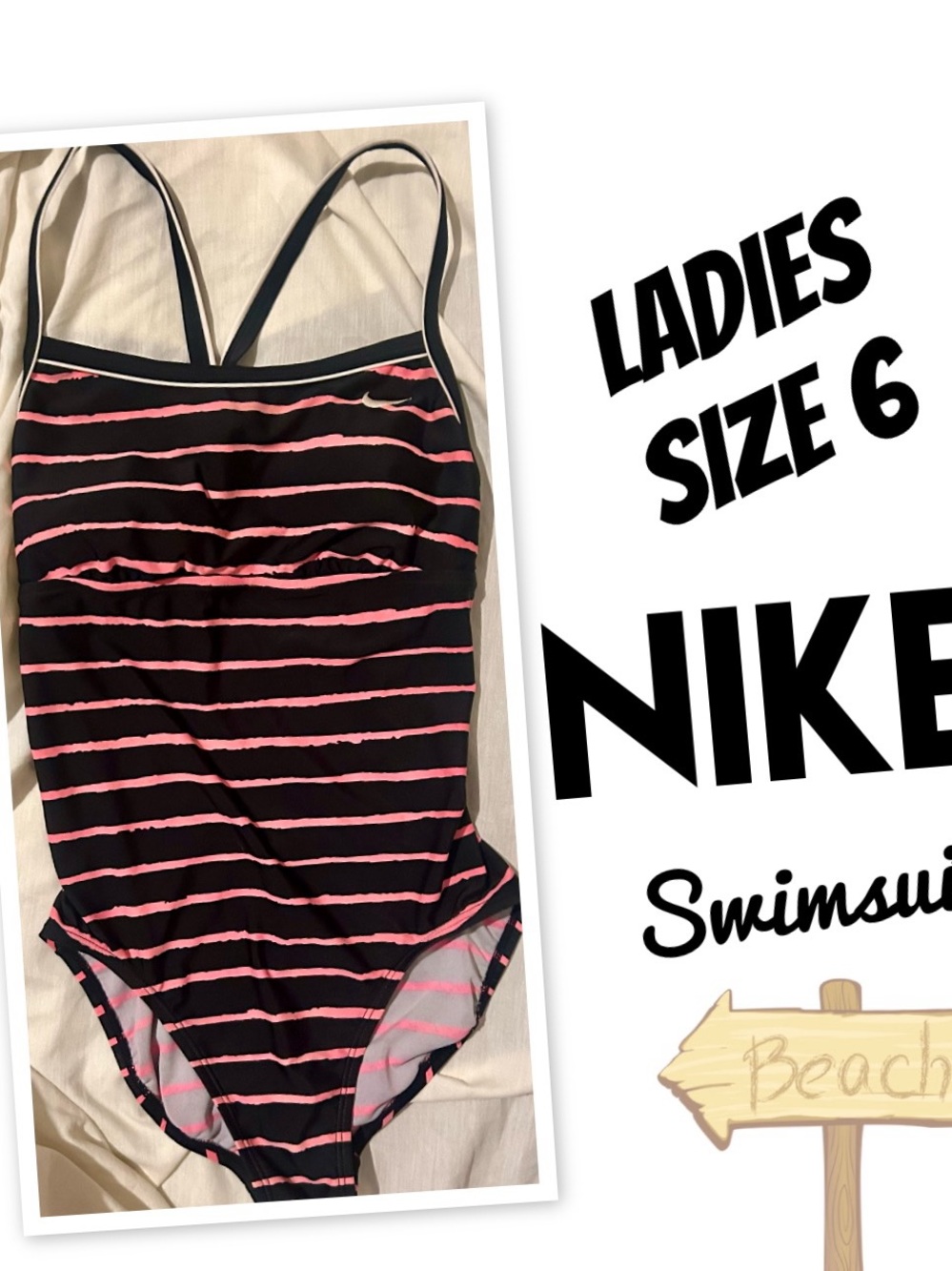 Nike Black One-Piece Swimsuit with Pink Stripes